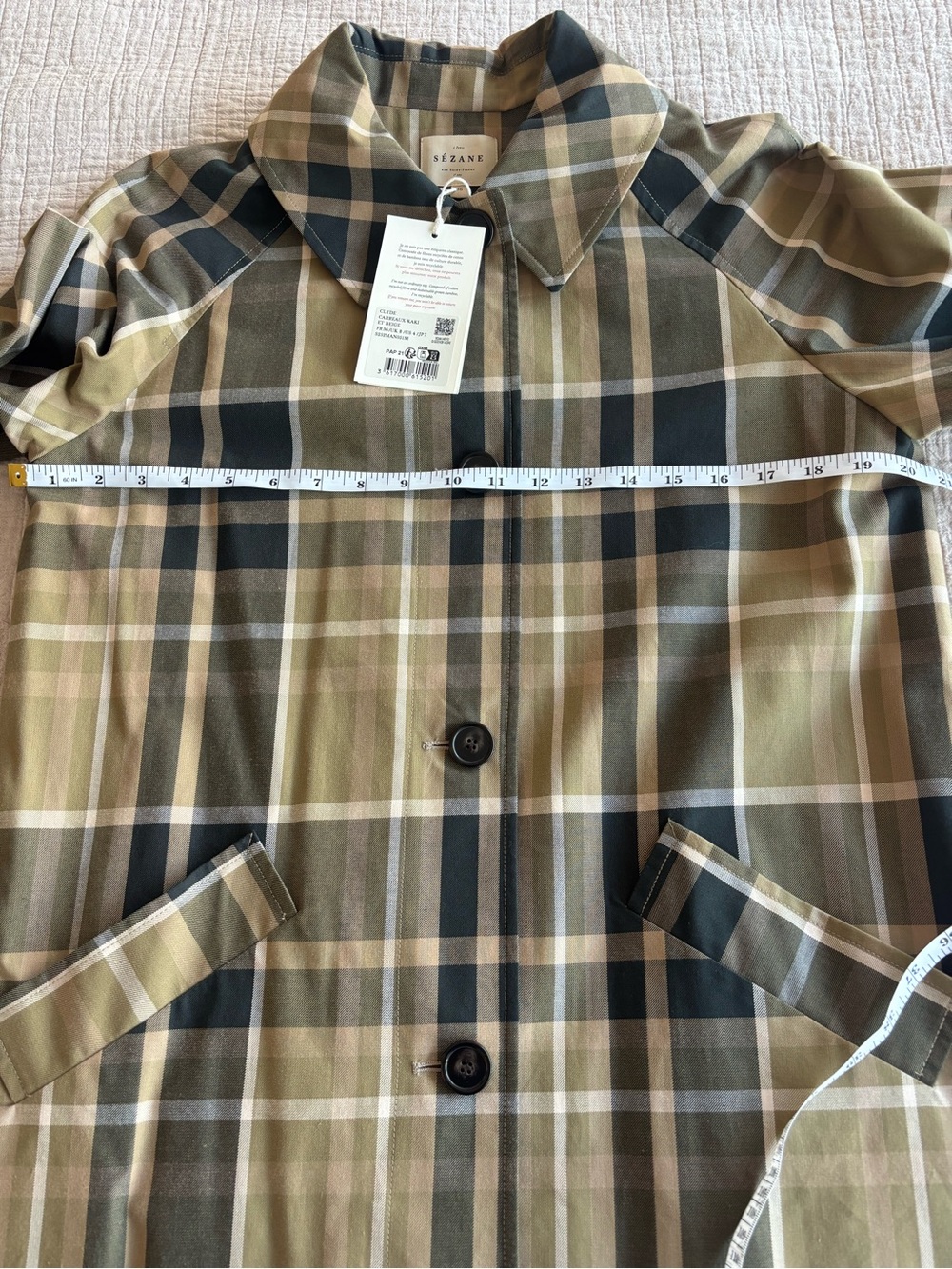 NWT Clyde Trench Coat in Beige and Moss Green Checks Size 4/36 - Picture 8 of 10